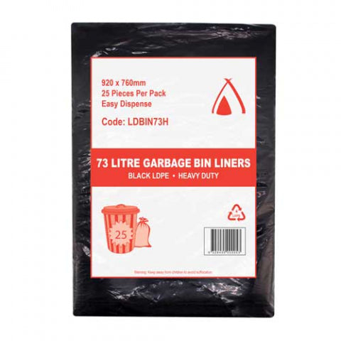 73L Black Bin Liners - Heavy Duty 25 Bags