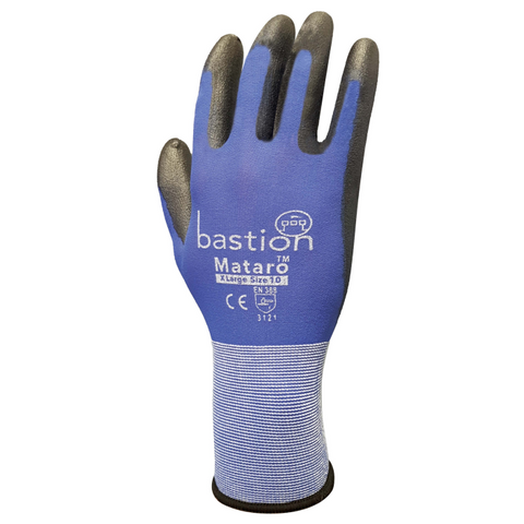 Blue Nylon Gloves Black with Polyurethane Coating